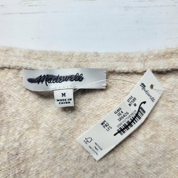 Madewell Wedged V Neck Sweater Luxury Forest Stripe Beige Green Cotton Medium - Picture 8 of 9